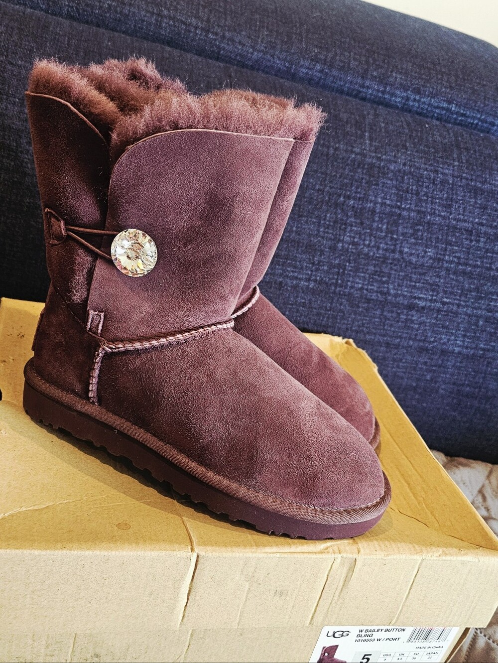 UGG Bailey Button Bling Eggplant  Boots Size 5- NEW